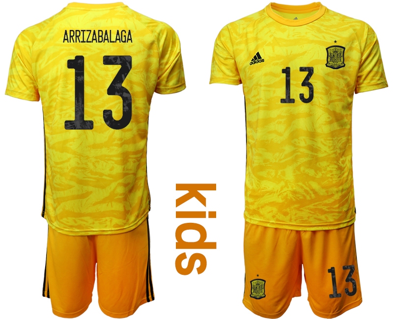 Youth 2021 European Cup Spain yellow goalkeeper #13 Soccer Jersey->spain jersey->Soccer Country Jersey